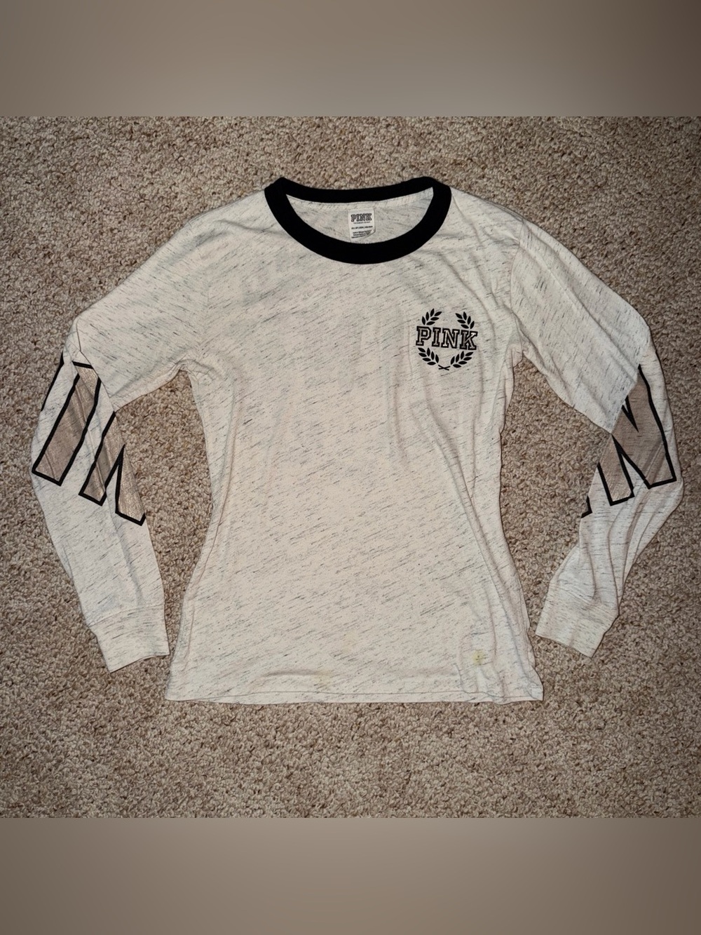 Vintage Victoria's Secret PINK Cream Sequin Long Sleeve Tee XS